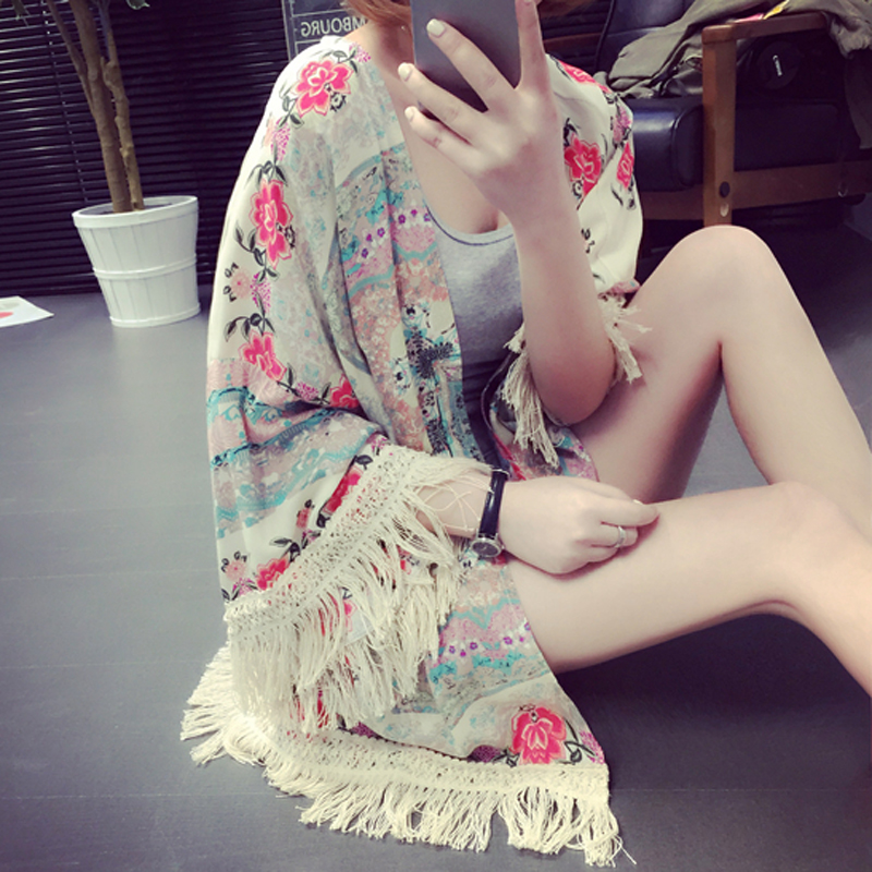 2017夏季韓版女裝新款流蘇寬松披肩薄外套顯瘦雪紡開衫沙灘防曬衣